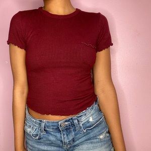 Burgundy Short Sleeve Crop Top